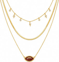 Women's Gold Football Layered Necklace – Cross Charm Game Day Fan Jewelry Gift