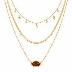 Women's Gold Football Layered Necklace – Cross Charm Game Day Fan Jewelry Gift