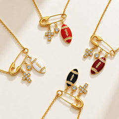 Gold Football Charms Pendant Necklace 18 inches
