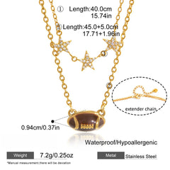 Star & Football Charm Layered Necklace