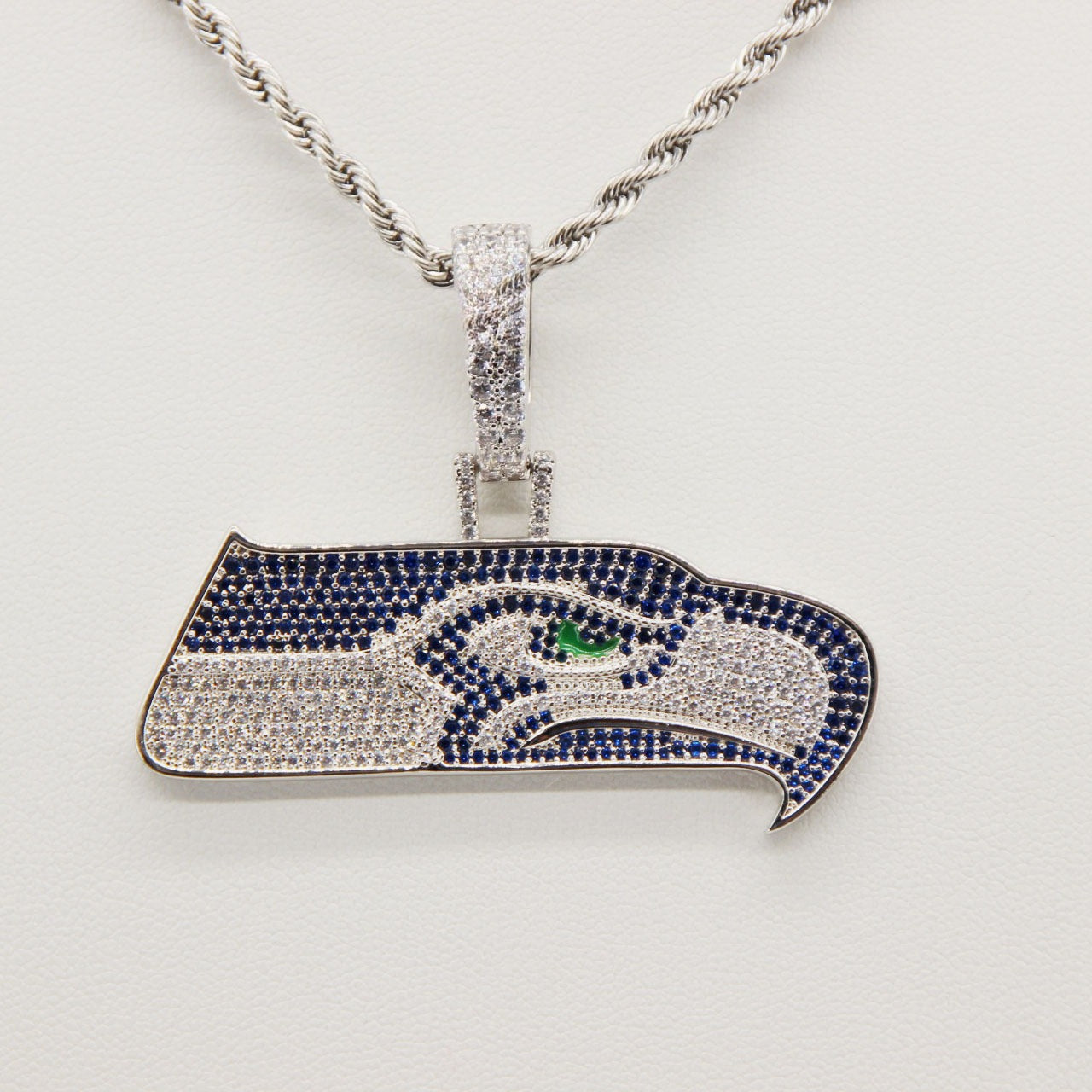 Seattle Seahawks Zircon Pendant Necklace - Game Day & Holiday Gift for Sports Fans - Display View