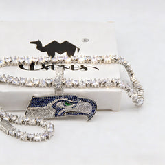Seattle Seahawks Logo Pendant Necklace – with Heart Tennis Chain for Fans