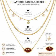 Women's Gold Football Layered Necklace – Cross Charm Game Day Fan Jewelry Gift