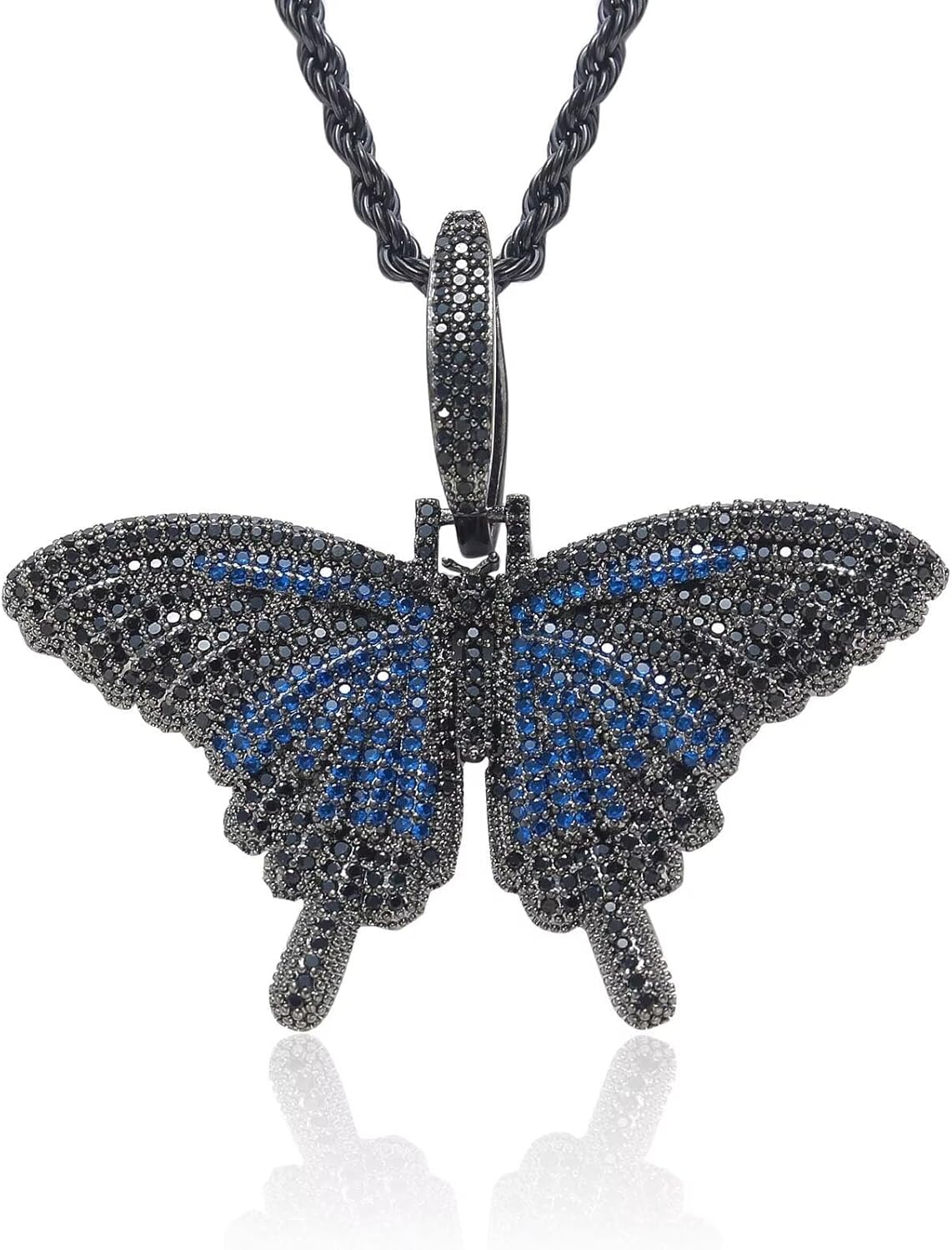 Iced Out Butterfly Necklaces for Women with 24 inch Stainless Steel Rope Chain