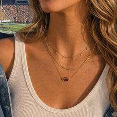 Women's Gold Football Layered Necklace – Cross Charm Game Day Fan Jewelry Gift