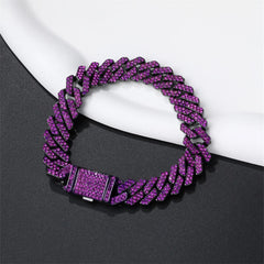 Purple Iced Out  Cuban Chain Necklace & Bracelet 12mm