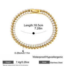 Double Row Tennis Bracelet – Sparkling CZ & Gold Bead Design