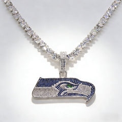 Seattle Seahawks Logo Pendant Necklace – with Heart Tennis Chain for Fans