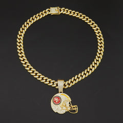 Sports Mini Helmet Pendant Necklace with Iced Out Cuban Chains for Football Fans Christmas Gifts