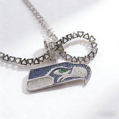 Seattle Seahawks Logo Pendant Necklace – with Heart Tennis Chain for Fans