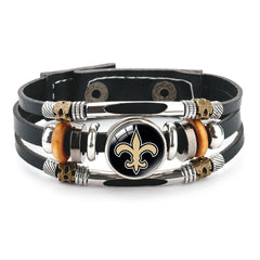 Leather Sports Team Logo Bracelet – Adjustable Fans Wristband Gift for Game Day & Holidays