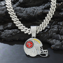 Sports Mini Helmet Pendant Necklace with Iced Out Cuban Chains for Football Fans Christmas Gifts