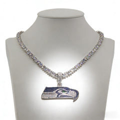 Seattle Seahawks Logo Pendant Necklace – with Heart Tennis Chain for Fans