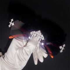 925 Sterling Silver Bling Cross Moissanite Sunglasses