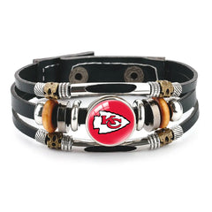 Leather Sports Team Logo Bracelet – Adjustable Fans Wristband Gift for Game Day & Holidays