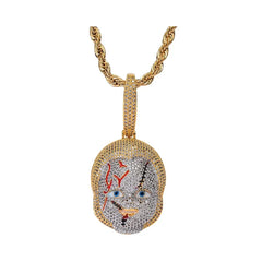 Iced Out Horror Doll Pendant Necklace – Scary Rapper Chain for Halloween Gift
