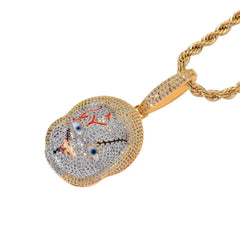 Iced Out Horror Doll Pendant Necklace – Scary Rapper Chain for Halloween Gift