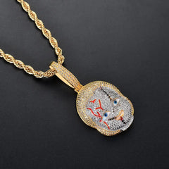 Iced Out Horror Doll Pendant Necklace – Scary Rapper Chain for Halloween Gift