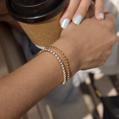 Double Row Tennis Bracelet – Sparkling CZ & Gold Bead Design