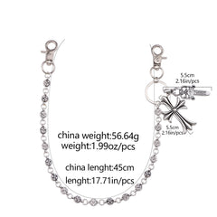 Gothic Wallet Chain for Jeans – Punk Y2K Pants Chain with Cross Charms
