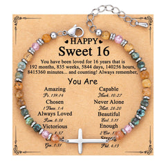 Adjustable Natural Stone Cross Bracelet – Birthday, Christmas & Holiday Gift