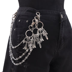 Gothic Wallet Chain for Jeans – Punk Y2K Pants Chain with Cross Charms