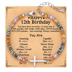 Adjustable Natural Stone Cross Bracelet – Birthday, Christmas & Holiday Gift