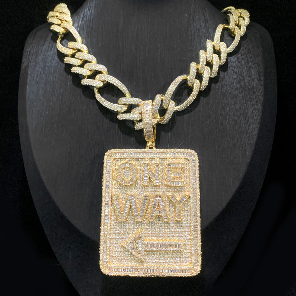 Iced out Cuban Link Chain with ONE WAY Pedant