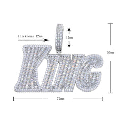 Sliver KING Letter Pendant Necklace with Cuban Link Chain Iced Out Jewelry for Men
