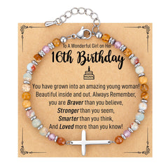 Adjustable Natural Stone Cross Bracelet – Birthday, Christmas & Holiday Gift