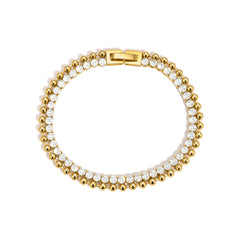 Double Row Tennis Bracelet – Sparkling CZ & Gold Bead Design