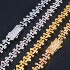Iced-Out  CZ Cross Link Chain- Trendy Hip-Hop Statement Necklace