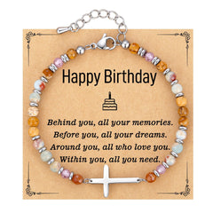 Adjustable Natural Stone Cross Bracelet – Birthday, Christmas & Holiday Gift