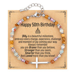Adjustable Natural Stone Cross Bracelet – Birthday, Christmas & Holiday Gift