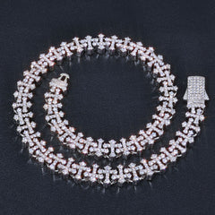 Iced-Out  CZ Cross Link Chain- Trendy Hip-Hop Statement Necklace