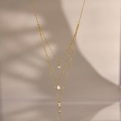 Triple Layer Zircon Pendant Necklace with Single Clasp