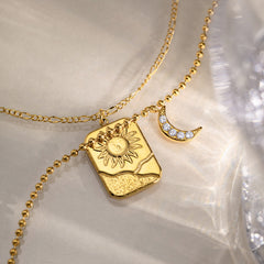 Sun & Moon Double Layer Pendant Necklace