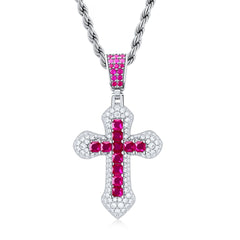 Silver Iced Out CZ Cross Pendant Necklace 22 Inches