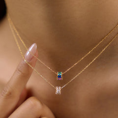 Dainty Zirconia Cylinder Charm Necklace
