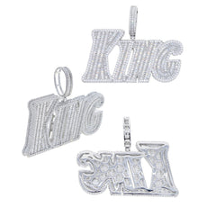 Sliver KING Letter Pendant Necklace with Cuban Link Chain Iced Out Jewelry for Men