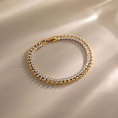Double Row Tennis Bracelet – Sparkling CZ & Gold Bead Design