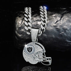 Sports Mini Helmet Pendant Necklace with Iced Out Cuban Chains for Football Fans Christmas Gifts
