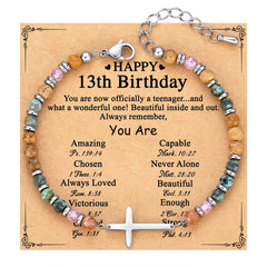 Adjustable Natural Stone Cross Bracelet – Birthday, Christmas & Holiday Gift