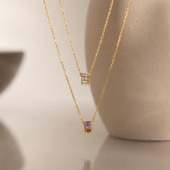Dainty Zirconia Cylinder Charm Necklace