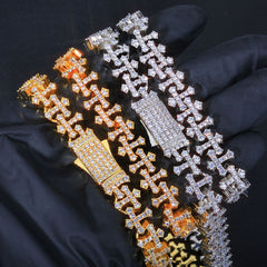 Iced-Out  CZ Cross Link Chain- Trendy Hip-Hop Statement Necklace