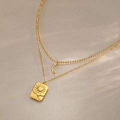 Sun & Moon Double Layer Pendant Necklace