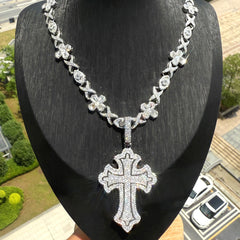 Hip Hop High Street Cross Pendant Necklace with Iced Chain