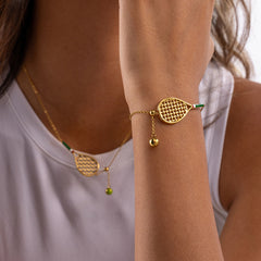 Gold Tennis Racket Necklace / Bracelet