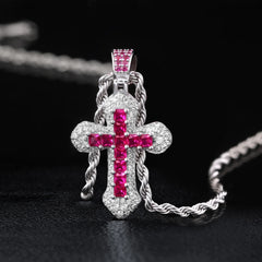 Silver Iced Out CZ Cross Pendant Necklace 22 Inches