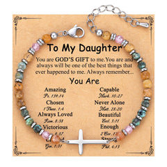 Adjustable Natural Stone Cross Bracelet – Birthday, Christmas & Holiday Gift